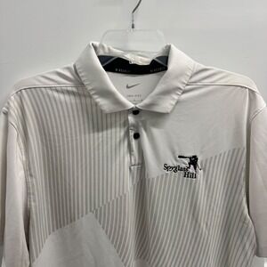 Nike Golf Dri-FIT Polo Shirt Mens Large Spyglass Hill White Striped Short Sleeve